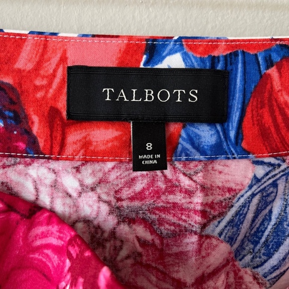 Talbots Red Blue Floral A Line Midi Skirt Side Pockets Zip Closure Summer Size M - Picture 2 of 6